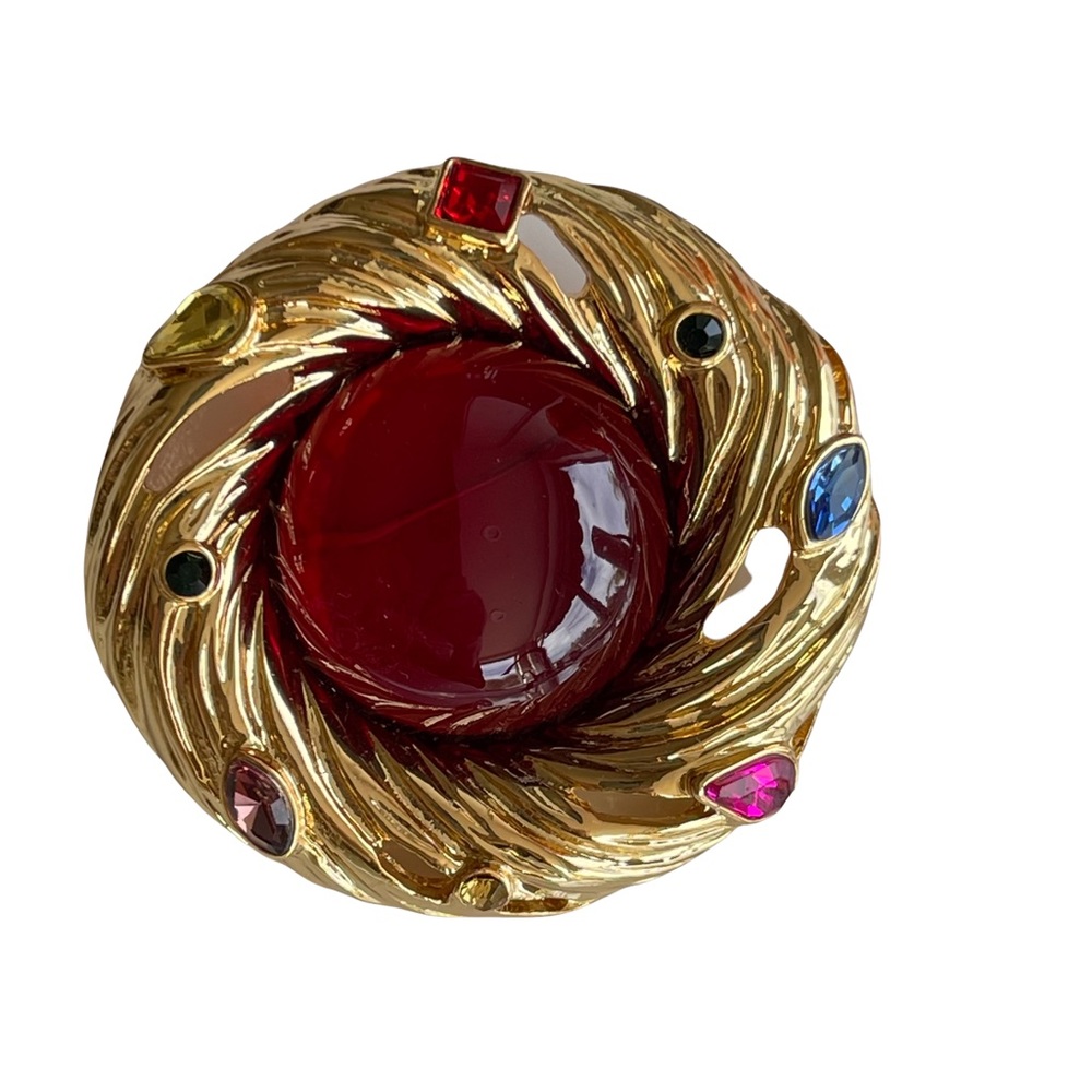 Yosca red poured glass cabochon colorful crystal pin brooch